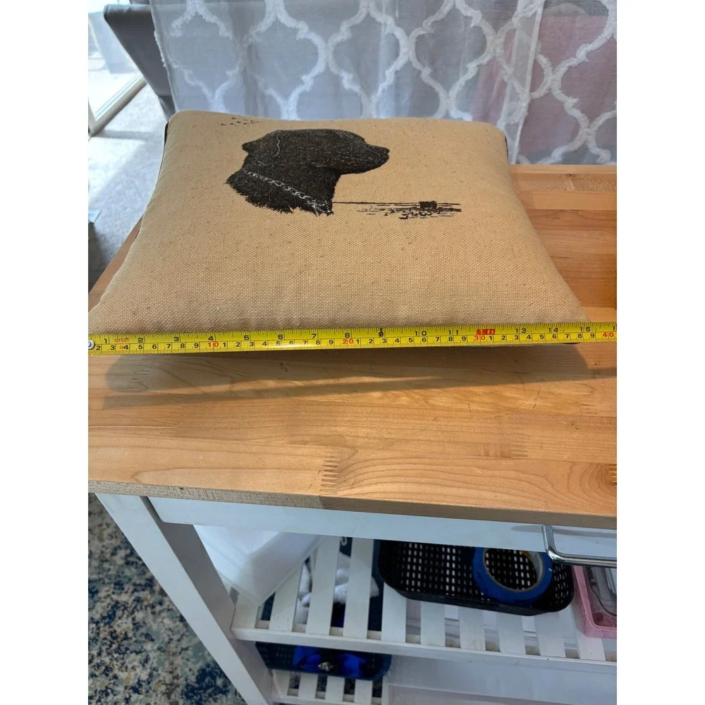 Vintage Black Labrador Dog Wastebasket and Pillow Set Burlap Style Home Decor